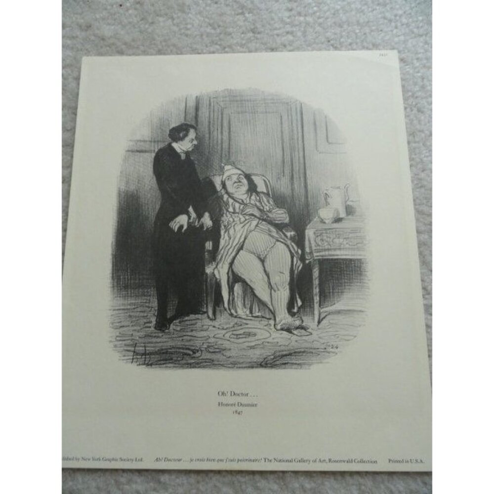 Vintage Honore Daumier Oh! Doctor...1847 Reproduction Print Black And White